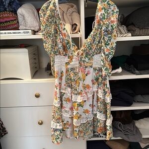 For Love And Lemons Floral Backless Dress with Ruffles